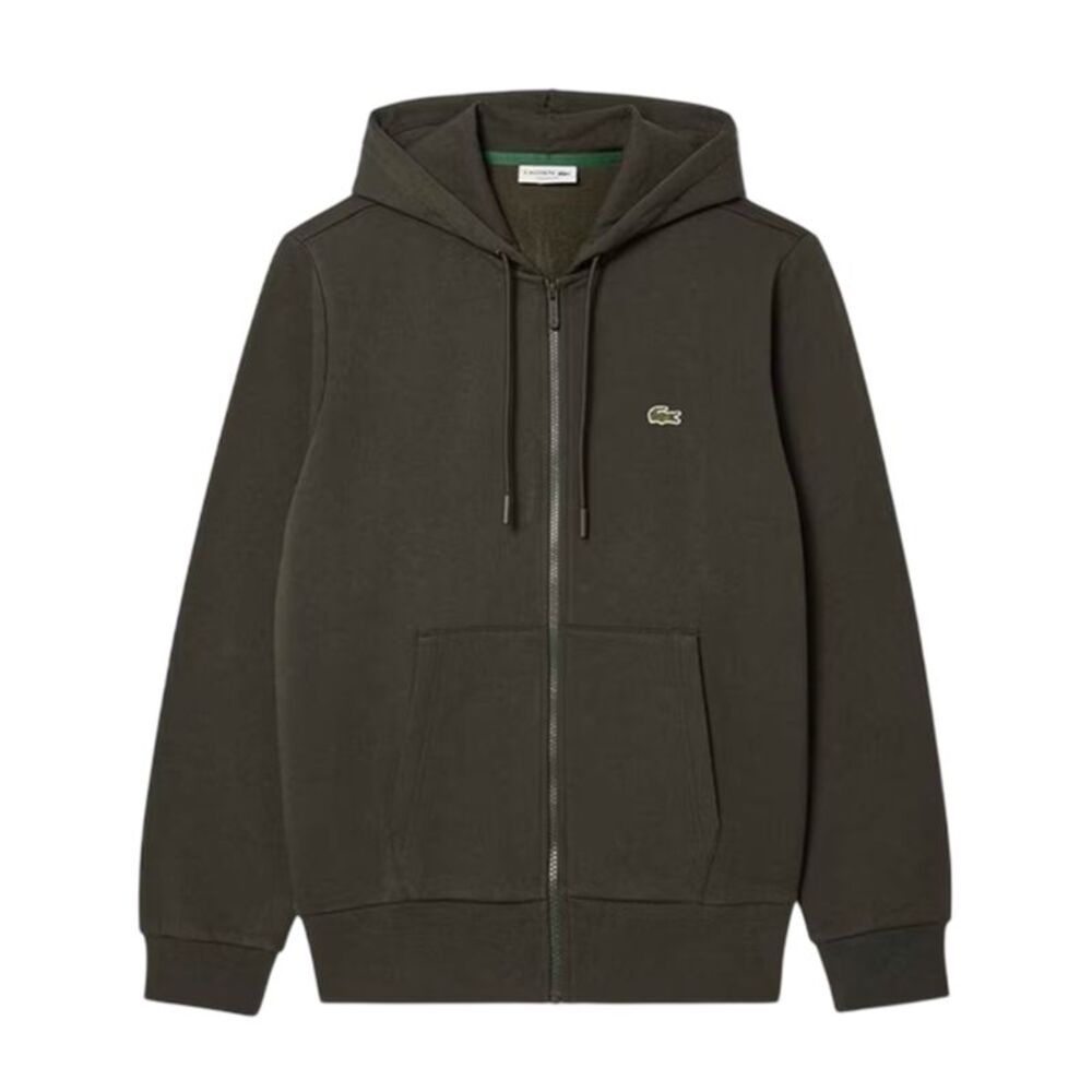 Lacoste Mens Basic Logo Cotton Blend Full Zip Hoodie / Khaki Green